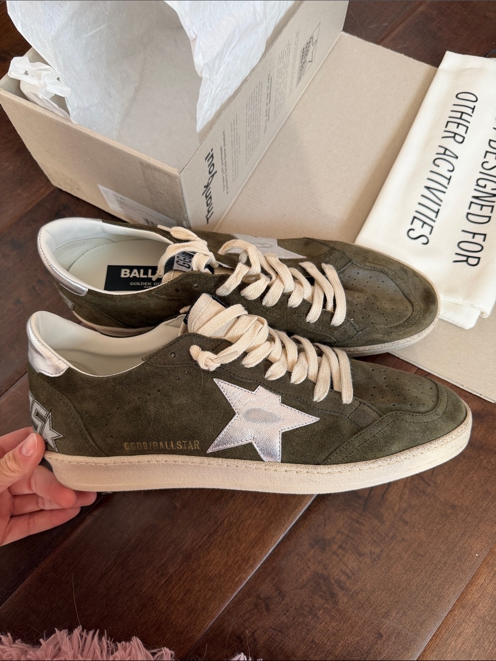 Golden Goose Suede Ballstars — Olive with Silver Star